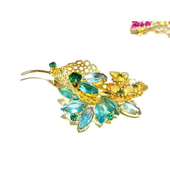 VINTAGE Brooch Blue Givre Rhinestone Vtg Flower Estate Costume Jewelry Pin AU06 - Picture 2 of 6